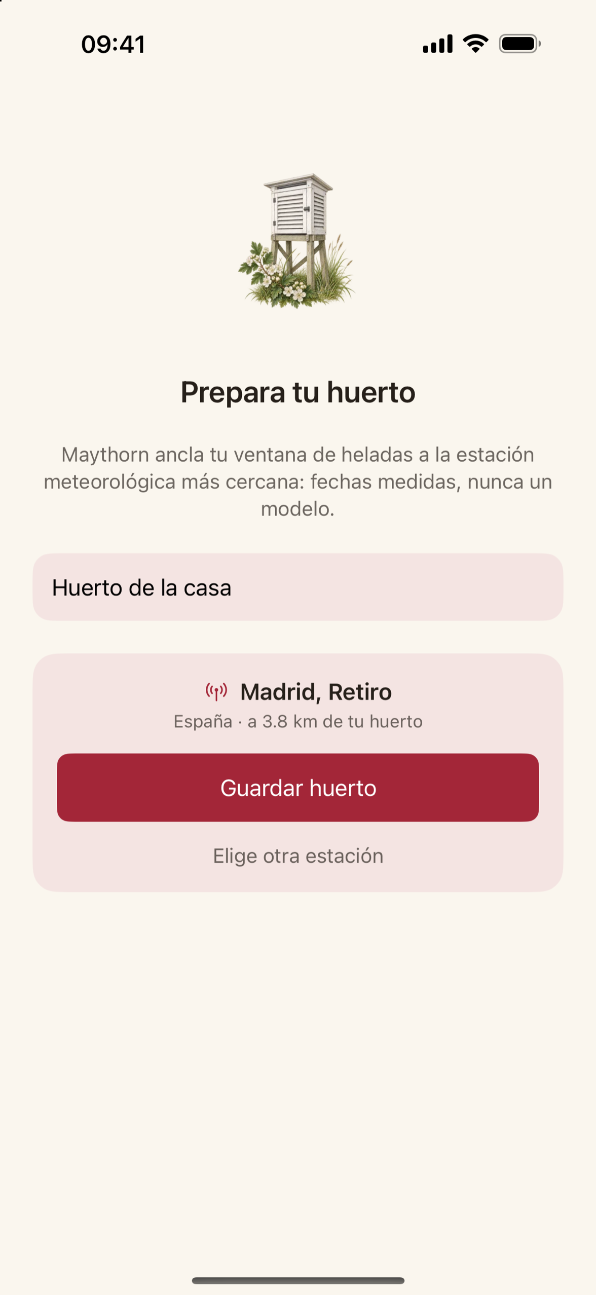 Elegir una estación meteorológica: lista de países con la distancia de cada estación