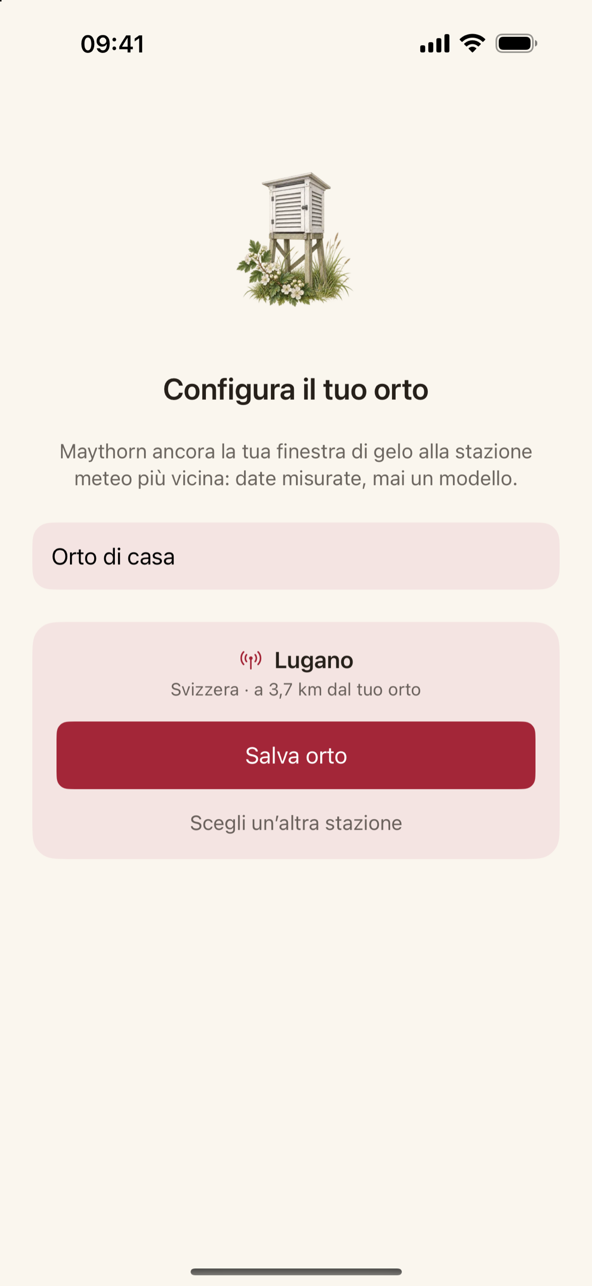 Scegliere una stazione meteorologica: elenco dei paesi con la distanza di ciascuna stazione