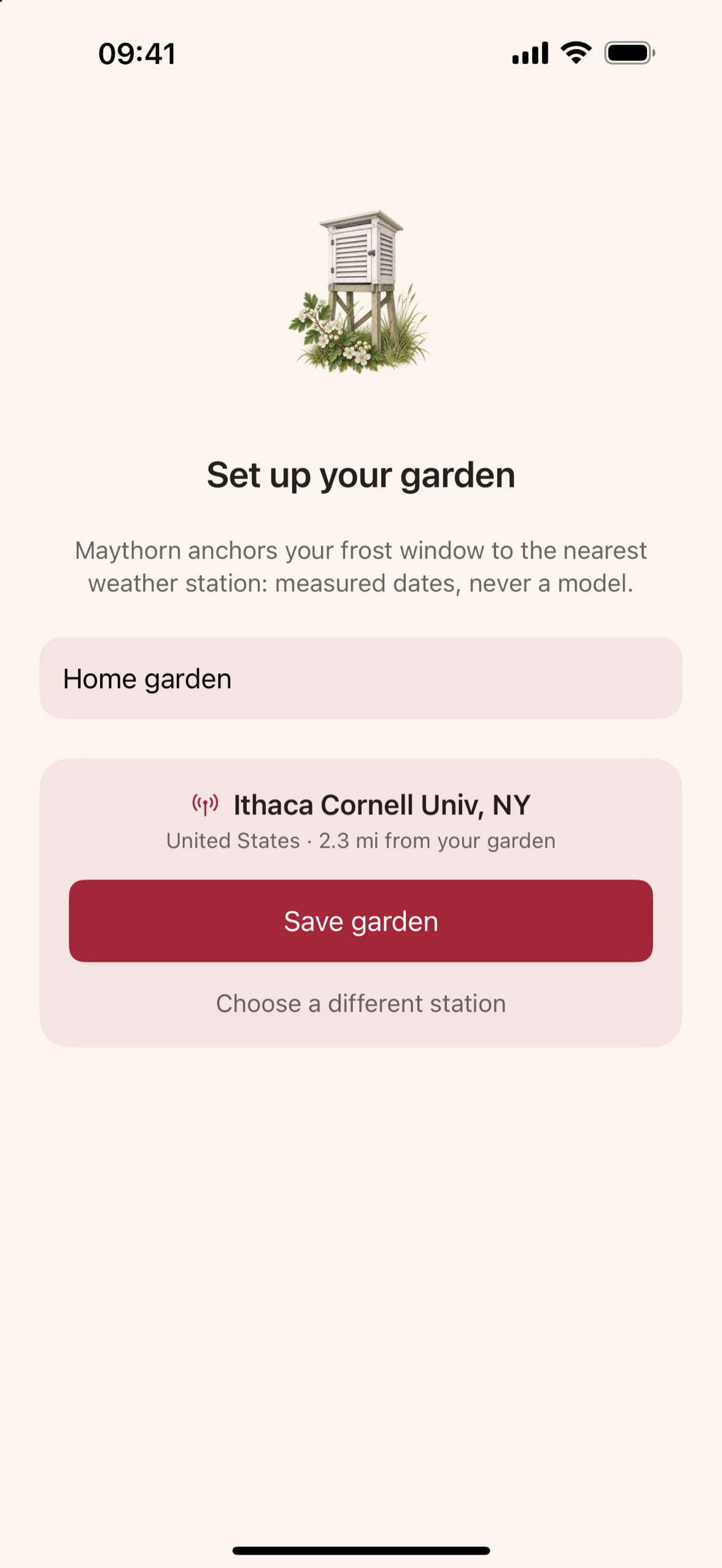 Choosing a weather station: the country list with each station's distance